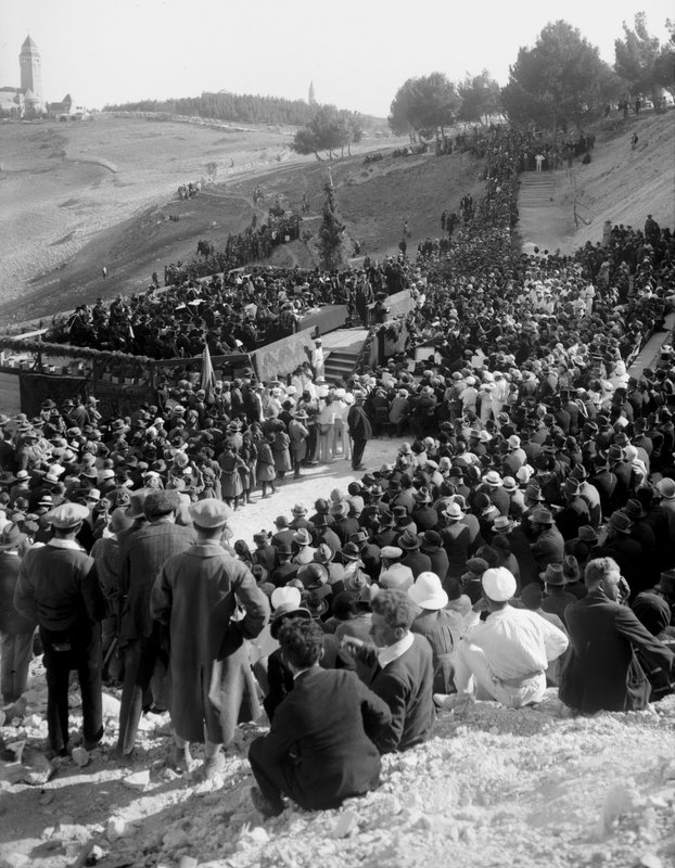 Crowds gathered on Mount Scopus for the inauguration of the Hebrew University of Jerusalem, 1 April 1925